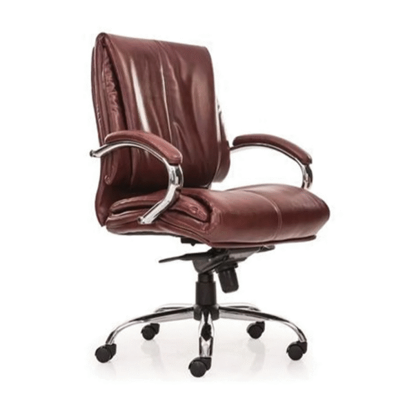 Luxe Medium Back Chair Brown Leatherette Ergonomic Office Chair – Vassio