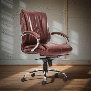 Luxe Medium Back Chair Brown Leatherette Ergonomic Office Chair – Vassio