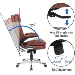 Leatherette Revolving Adjustable Arm Chair brown - Vassio