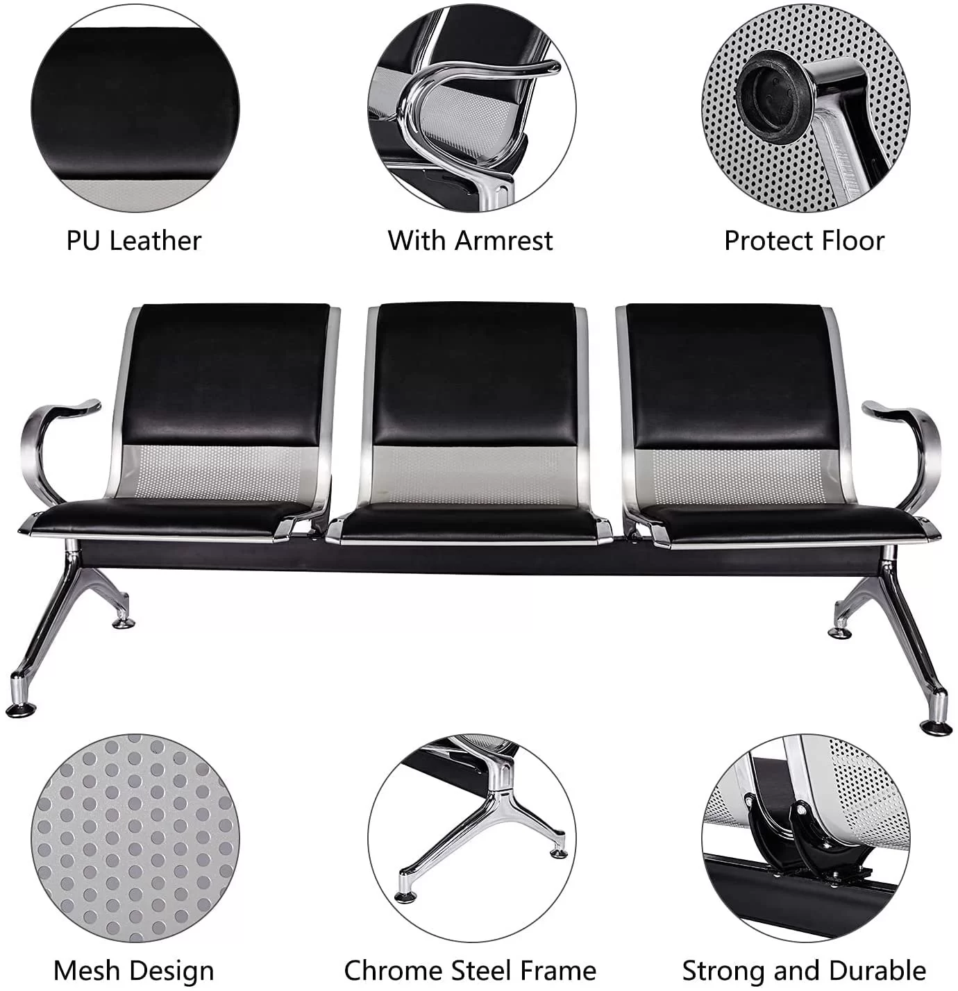 3 Seater Chrome Waiting Chair With Cushion Heavy » Vassio 3 Seater Chrome Waiting Chair With Cushion Heavy » Vassio