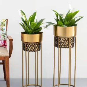 Gold Handwork Cane Planters (Set Of 2) » Vassio