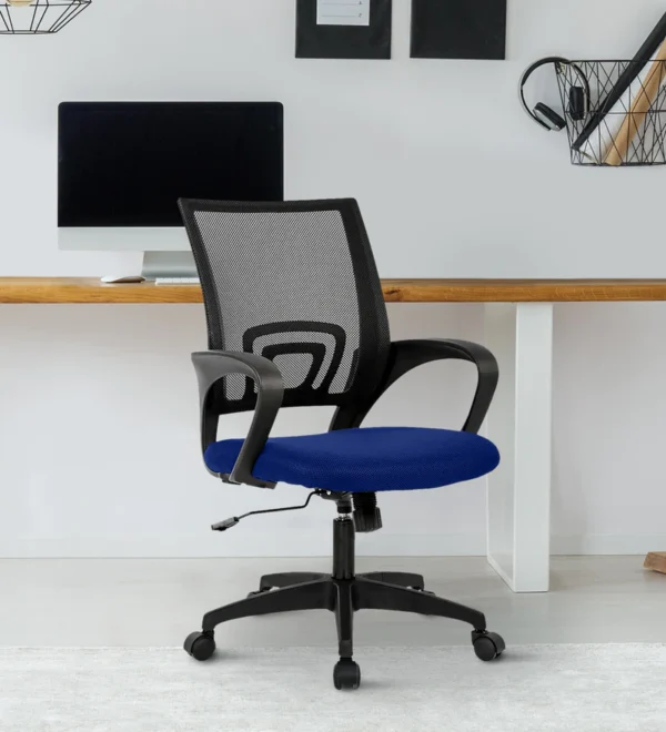 Shop Online Eventa Office Chair Blue Seat | Medium Back | Vassio | Sleek Design, Nylon Base | 24 Months Warranty
