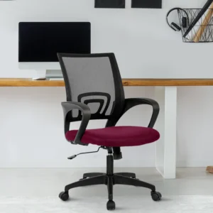 Shop Online Eventa Office Chair Maroon | Medium Back | Vassio | Sleek Design, Nylon Base