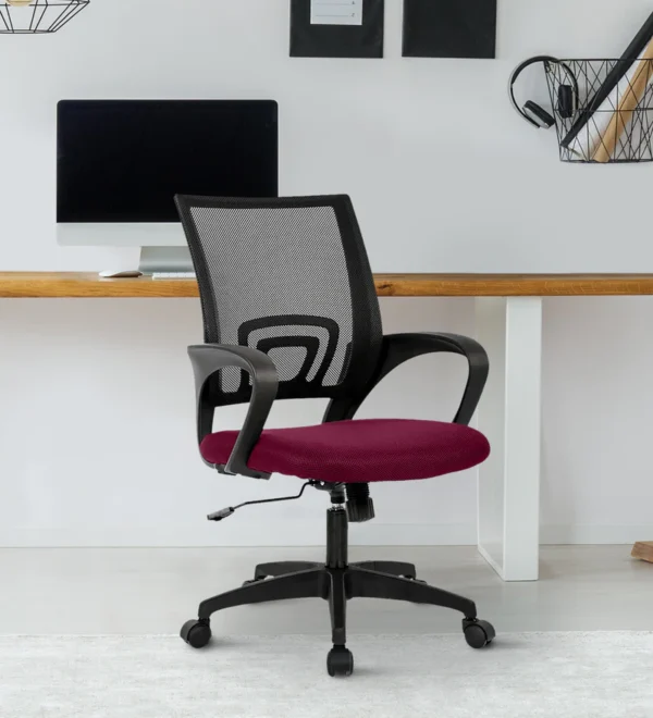 Shop Online Eventa Office Chair Maroon | Medium Back | Vassio | Sleek Design, Nylon Base