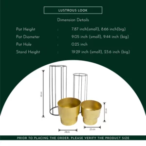 Golden Planters With Stand (Set Of 2) » Vassio