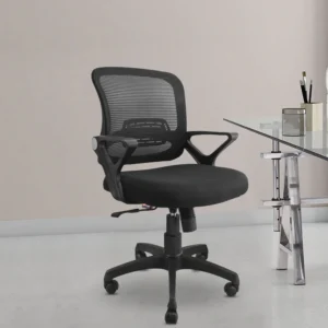 Tiny Office Chair Black | Sleek Ergonomic Revolving Mesh Chair by Vassio