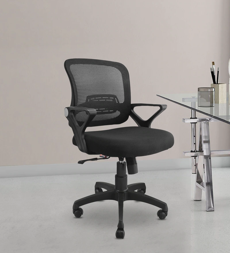 Tiny Office Chair Black Tiny Office Chair Black | Sleek Ergonomic Revolving Mesh Chair by Vassio