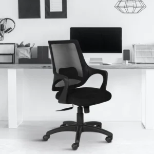 Vassio Bloom Mesh Fabric Chair Black MB51 – Ergonomic Revolving Office Chair with Mesh Back and Nylon Base