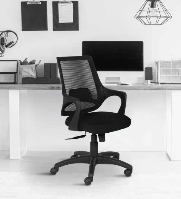 Vassio Bloom Mesh Fabric Chair Black MB51 – Ergonomic Revolving Office Chair with Mesh Back and Nylon Base