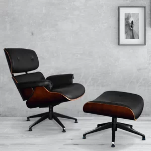 Revolving Lounge Chair Foot Stool in Black Vassio