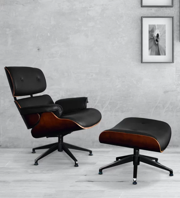 Revolving Lounge Chair Foot Stool in Black Vassio