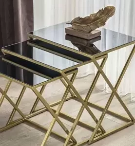 Square Modern Stool Iron and Glass Coffee Table Vassio