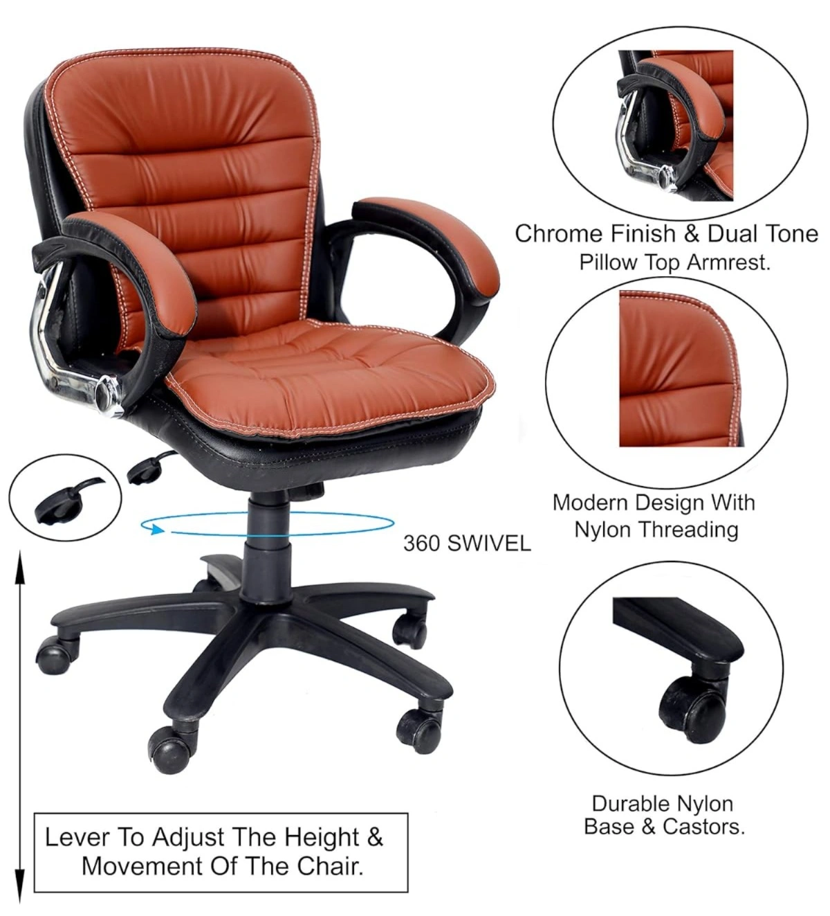Belora Executive Office Chair in Dual Tone Belora Executive Office Chair in Black Tan | Medium Back by Vassio