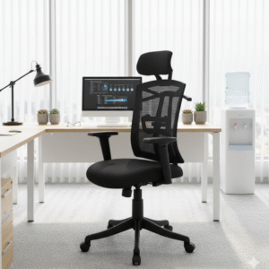 Shop the Vassio Celina High Back Revolving Chair with adjustable headrest and ergonomic mesh support. Perfect for home offices and workstations. Buy the best office chair online in India for comfort and style.