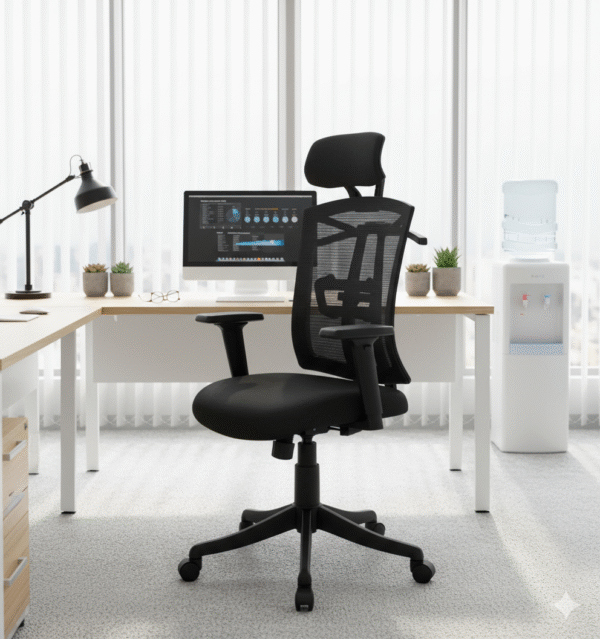 Shop the Vassio Celina High Back Revolving Chair with adjustable headrest and ergonomic mesh support. Perfect for home offices and workstations. Buy the best office chair online in India for comfort and style.