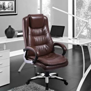 Vassio Venza High Back Boss Chair Brown – Leatherette Executive Revolving Chair with Nylon Base