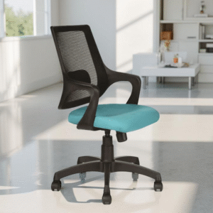 Vassio Bloom Medium Back Net Chair Turquoise Color – Ergonomic Mesh Office Chair with Adjustable Height and Nylon Base