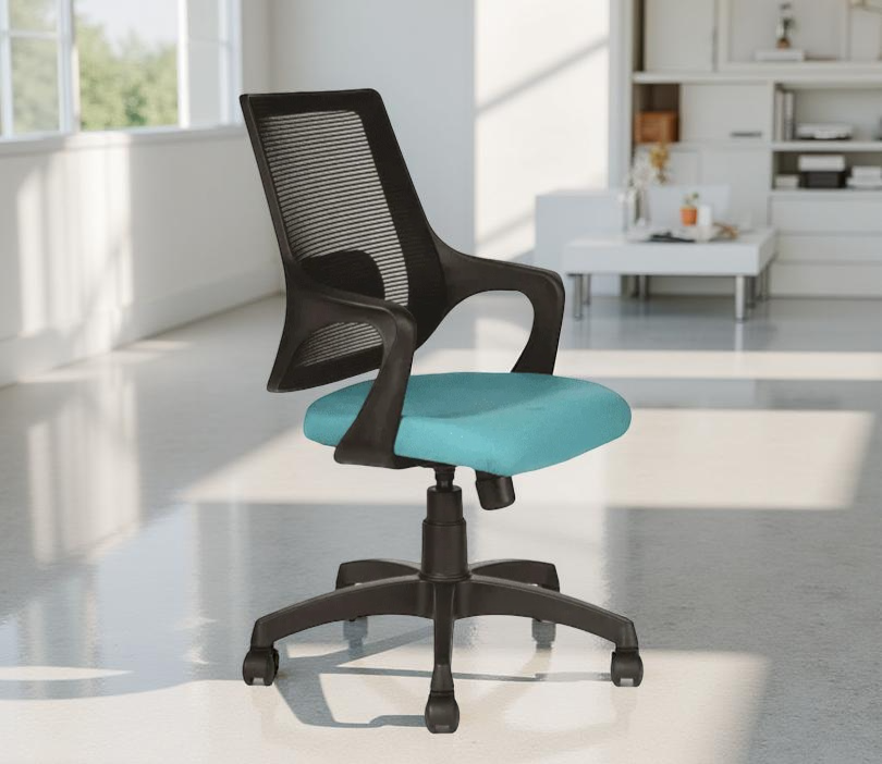 Vassio Bloom Medium Back Net Chair Turquoise Color – Ergonomic Mesh Office Chair with Adjustable Height and Nylon Base