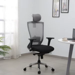 Breathable Mesh Ergonomic Chair with Headrest in Black