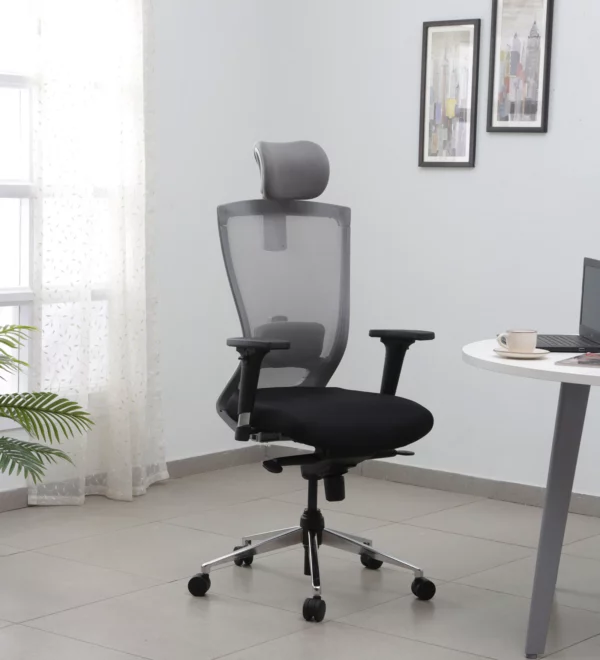 Breathable Mesh Ergonomic Chair with Headrest in Black