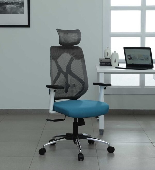 Vassio Liva Office Chair – Ergonomic Chair with Blue Seat and Grey Mesh » Vassio