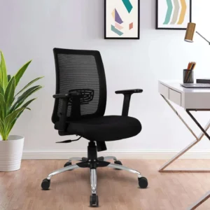 Vassio Alure Desk Chair for Office Black – Ergonomic Medium-Back Revolving Mesh Chair with Chrome Base by Vassio