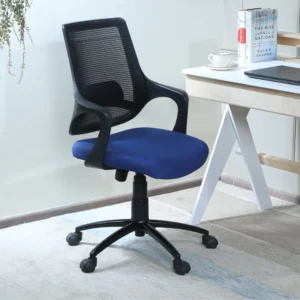 Vassio Bloom Office Chair Blue – Low Back Ergonomic Revolving Mesh Office Chair with Nylon Base