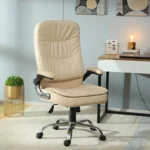 Vassio Drift High Back Revolving Chair in Beige Leatherette with Chrome Base and Nylon Wheels – Premium Office Chair by Vassio