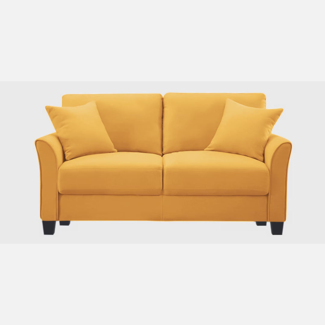 Plush Velvet 2 Seater Sofa Yellow - Vassio Plush Velvet 2 Seater Sofa Yellow