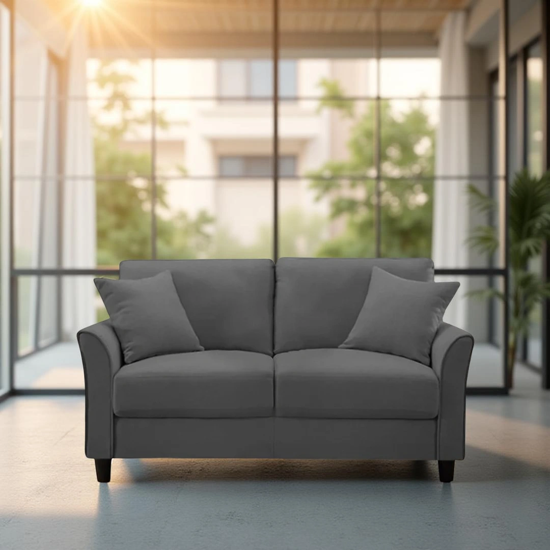 Plush Velvet 2 Seater Sofa Dark Grey by Vassio