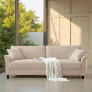 Plush Velvet 3 Seater Sofa Beige by Vassio