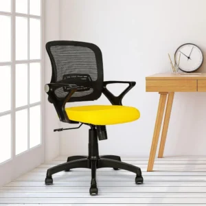 Tiny Office Chair Black Yellow | Compact Ergonomic Mesh Chair by Vassio