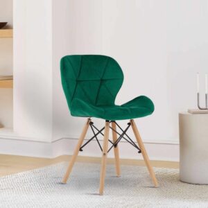 Fabric Chair Dark Green With Wooden Legs