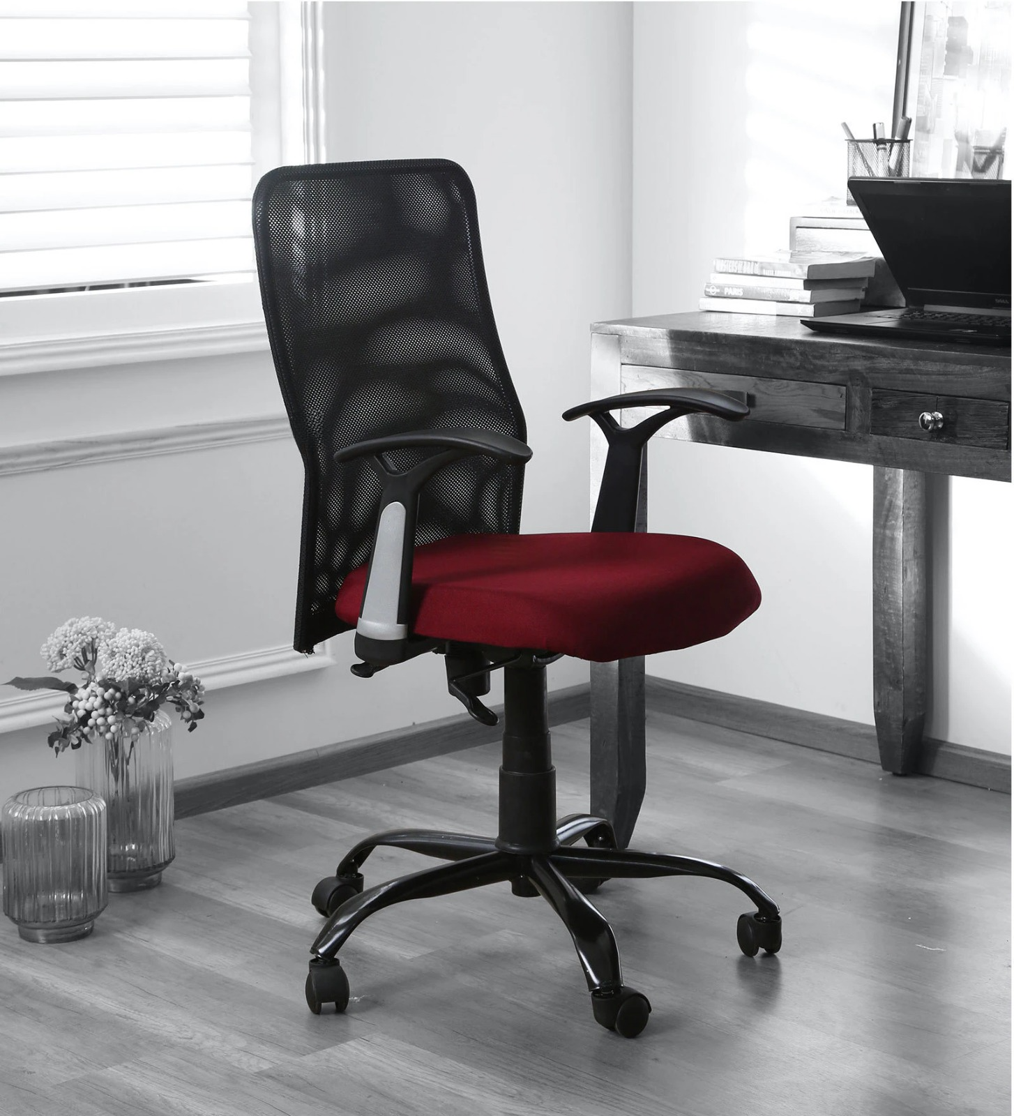 Breathable Mesh Chair MB88 Black-Maroon - Vassio Breathable Mesh Chair MB88 Black-Maroon