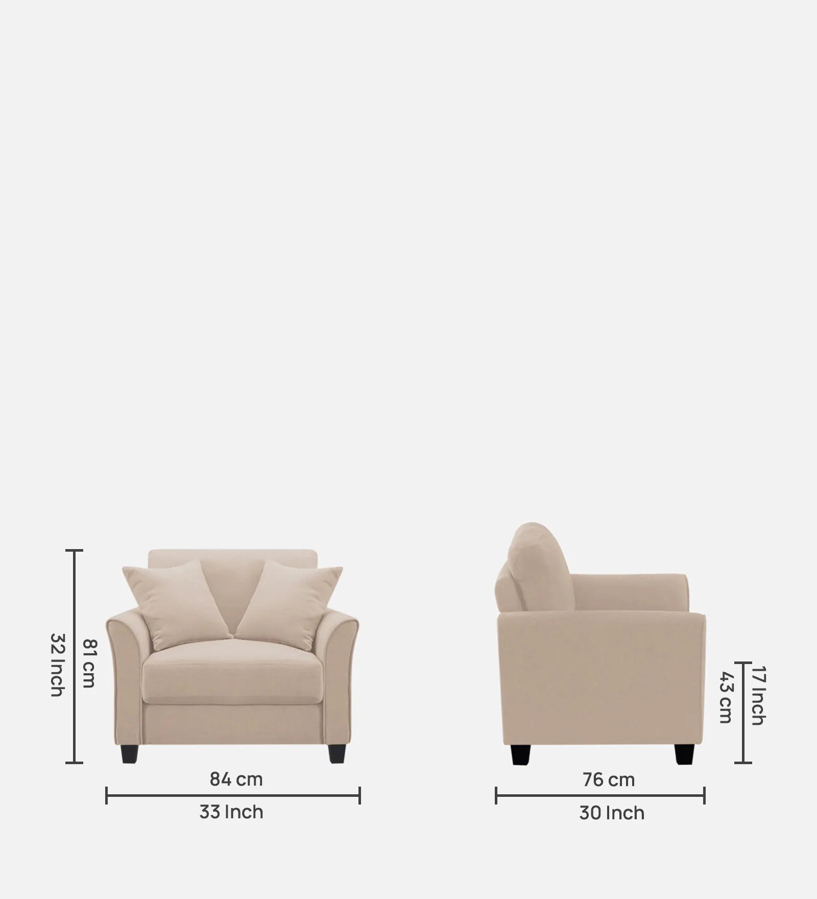 Plush Velvet 1 Seater Sofa Camel Beige - Vassio Plush Velvet 1 Seater Sofa Camel Beige