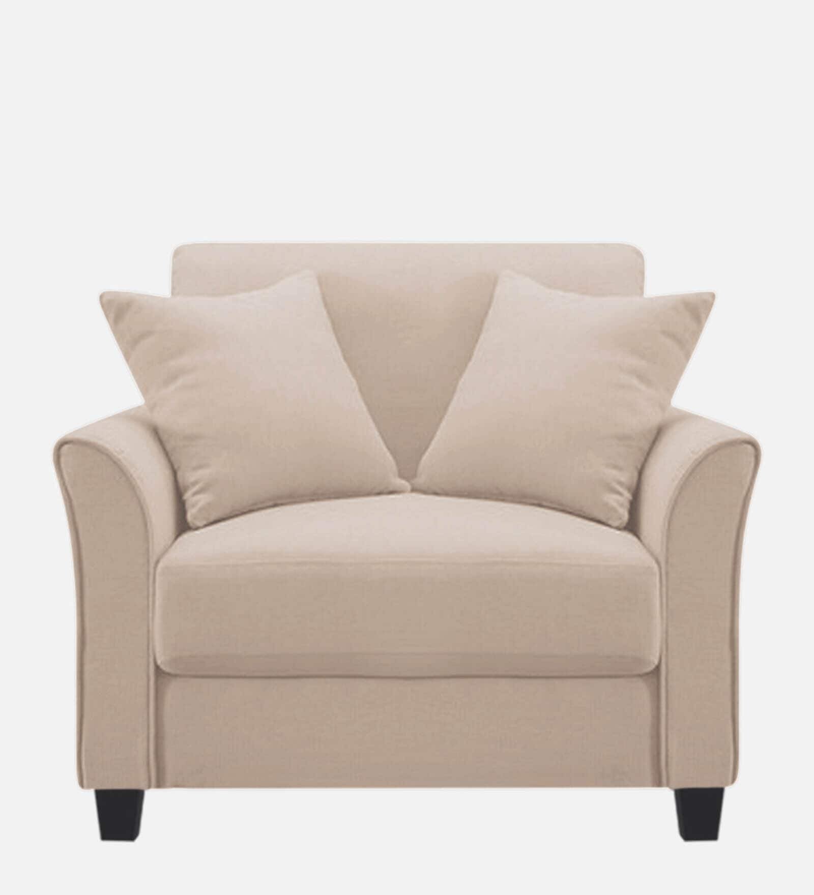 Plush Velvet 1 Seater Sofa Camel Beige - Vassio Plush Velvet 1 Seater Sofa Camel Beige