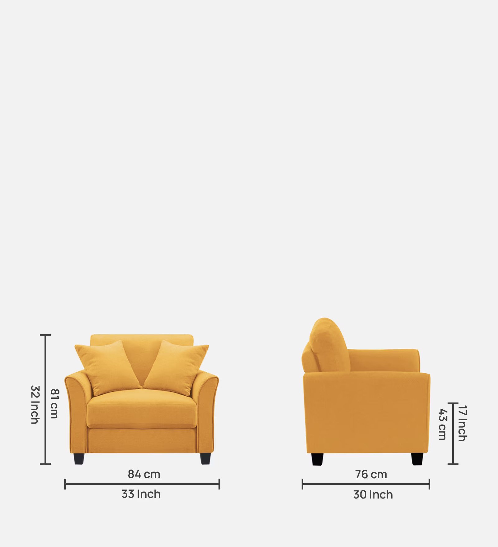 Plush Velvet 1 Seater Sofa Yellow - Vassio Plush Velvet 1 Seater Sofa Yellow