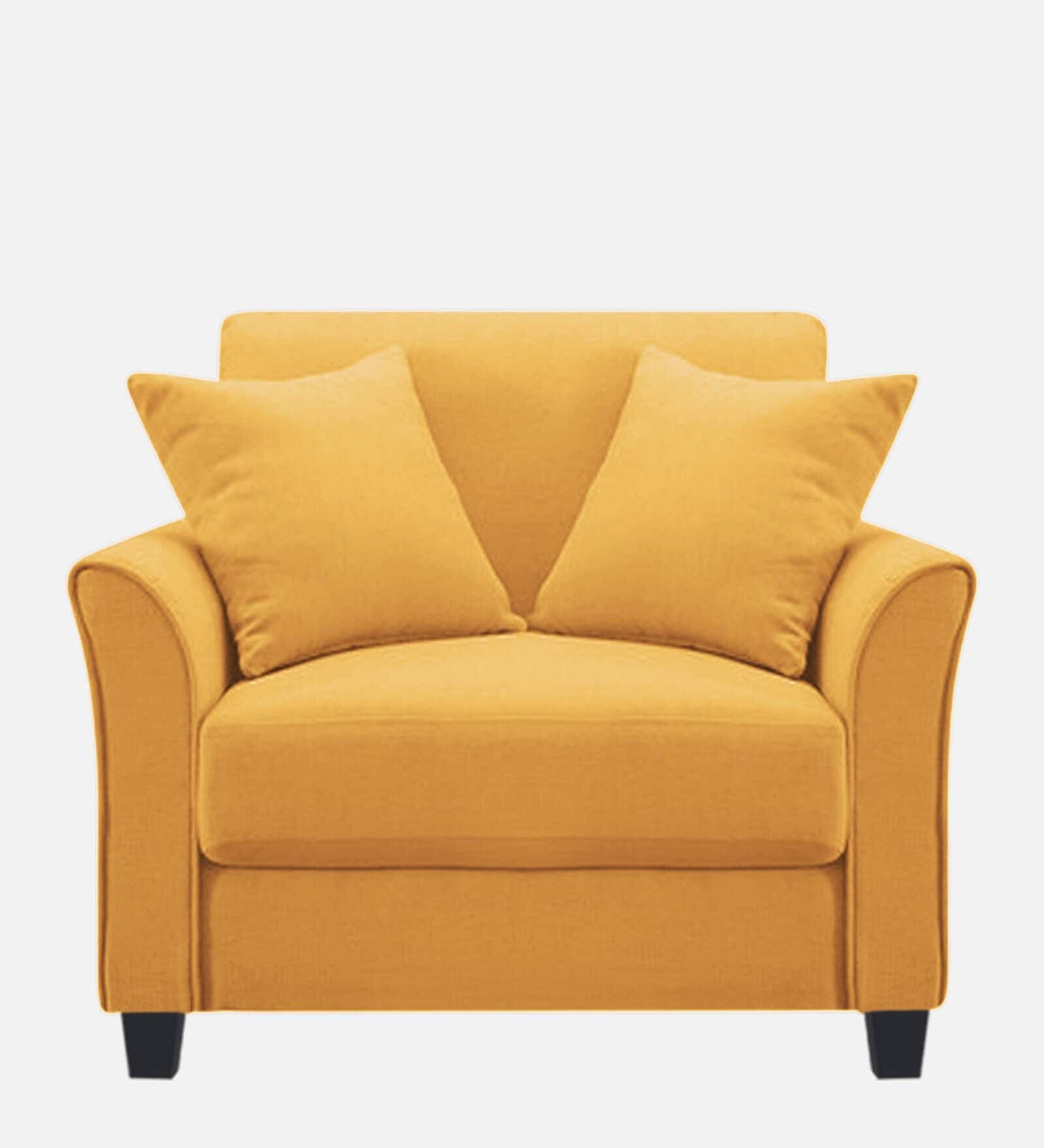Plush Velvet 1 Seater Sofa Yellow - Vassio Plush Velvet 1 Seater Sofa Yellow