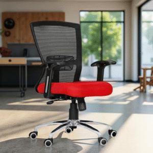 Delora Mesh Office Chair Red Seat | Chrome Base | 24 Months Onsite Warranty | Home or Office Use