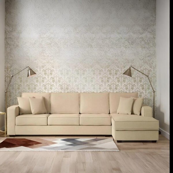 Shop Online Evora Fabric L Shape Sofa 3 + Lounger Beige