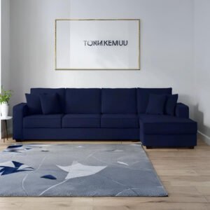 Buy Evora Fabric LHS Sectional Sofa 3 + Lounger in Navy Blue