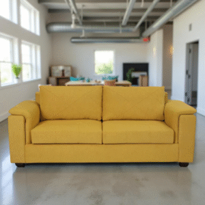Enhance your living space with the Harmony Fabric 3 Seater Sofa Yellow masterpiece that seamlessly combines luxurious comfort, timeless design, and superior