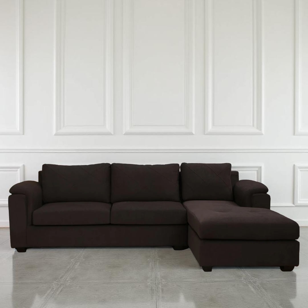 Harmony Fabric L Shape Sofa Set (3 + Lounger) Chestnut Brown – by Vassio