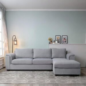 Shop Harmony Fabric L Shape Sofa Set (3 + Lounger) Light Grey