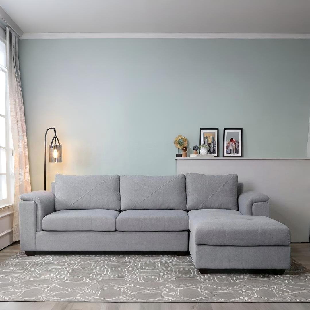 Harmony Fabric L Shape Sofa Set (3 + Lounger) Light Grey Shop Harmony Fabric L Shape Sofa Set (3 + Lounger) Light Grey
