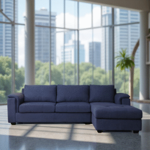 Shop Harmony Fabric LHS Sofa (3 + Lounger) Navy Blue