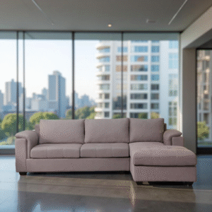 Shop L Shape sofa set (3 + Lounger) in warm Sandy Brown by Vassio. This thoughtfully designed sofa set brings a perfect balance of style, strength