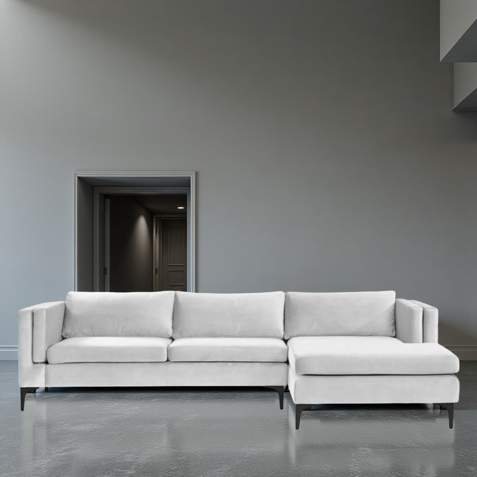 Velvet LHS Sectional Sofa in Light Grey Shop Velvet Sectional Sofa Light Grey – Luxury L Shape Sofa by Vassio
