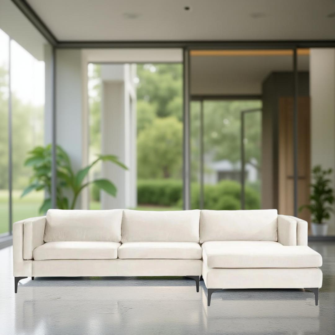 Velvet Sectional Sofa Beige – Luxury L Shape Sofa by Vassio