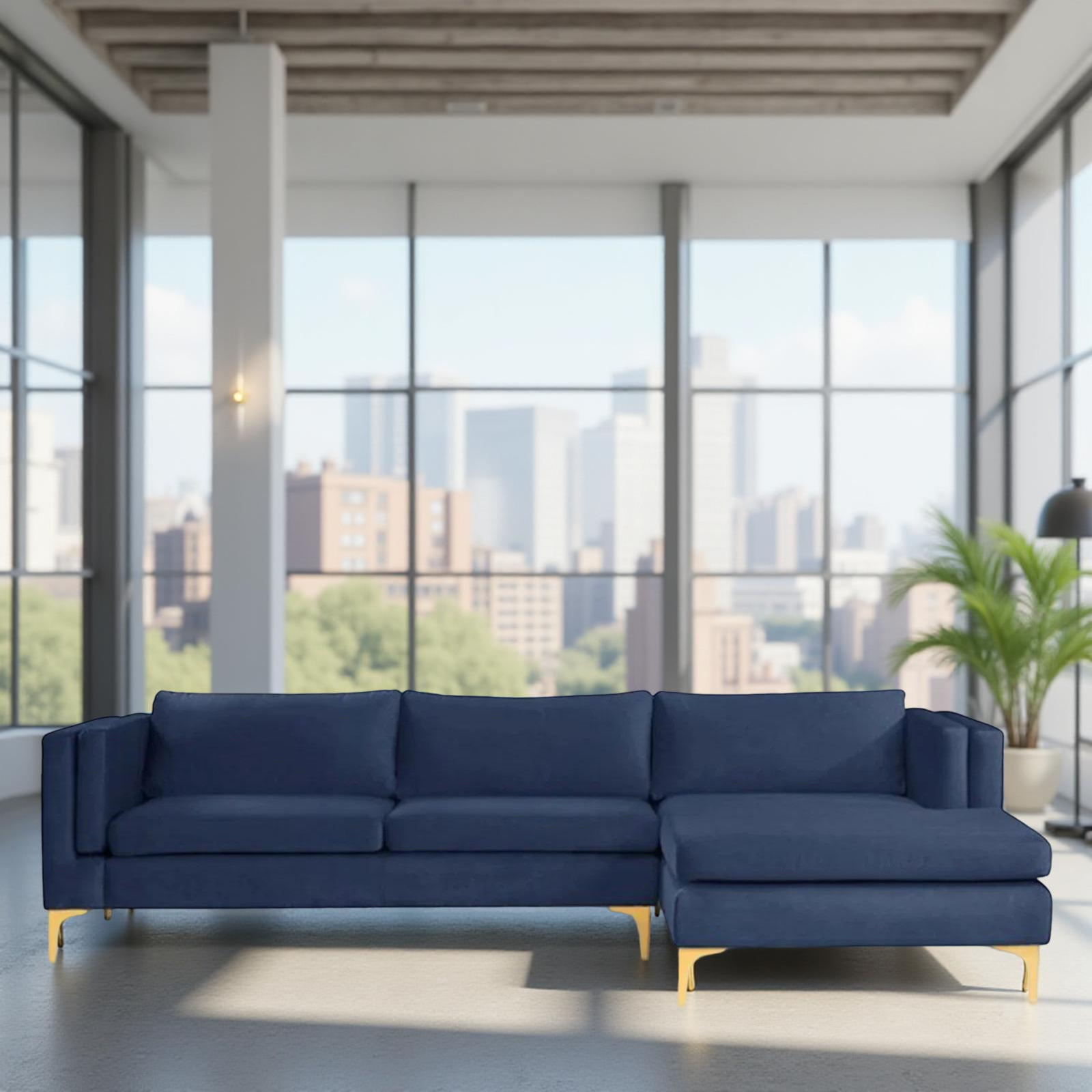 Velvet Sectional Sofa Navy Blue – Luxury L Shape Sofa by Vassio
